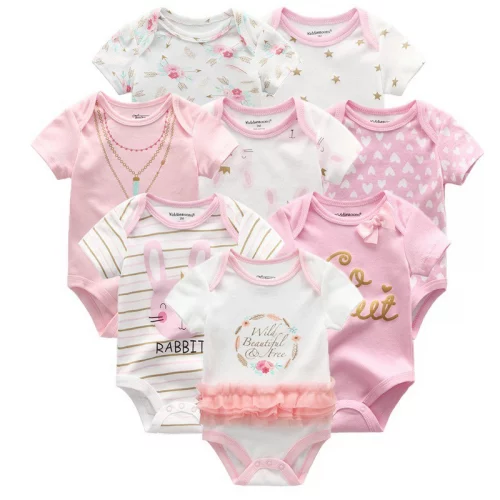 8 Pçs Macacão De Verão Bebê Menina Manga Curta De Algodão Bebê Roupas De Bebê (0-12 M)