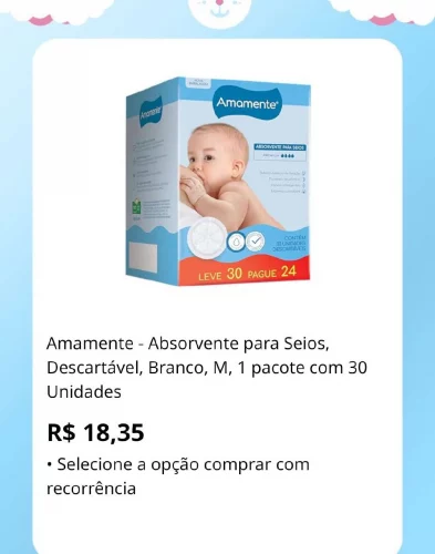🛍️Amamente - Absorvente para Seios, Descartável, Branco, M, 1 pacote com 30 Unidades