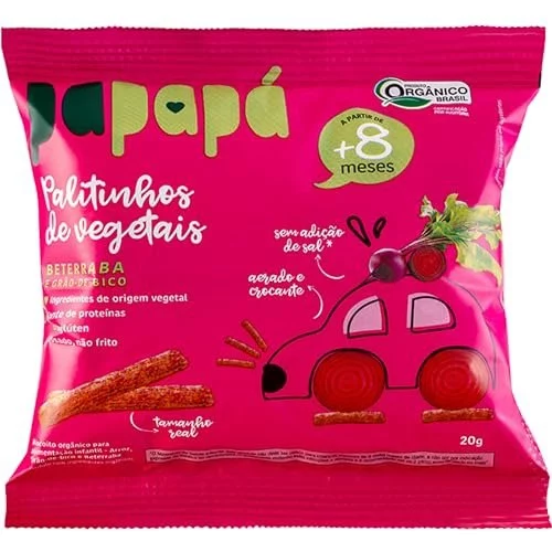 apapá, Palitinho de vegetais infantil (Biscoito), Orgânico, Sabor Beterraba & Grão de Bico, 20g, Roxo