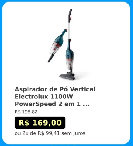 🛍Aspirador de Pó Vertical Electrolux 1100W PowerSpeed 2 em 1 Eletrolux