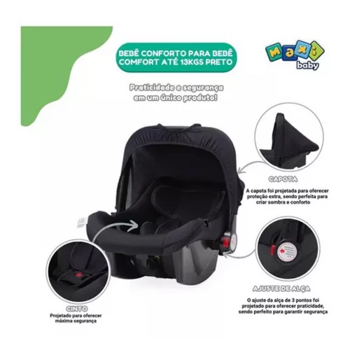Bebê Conforto Comfort de 0 à 13kgs, Preto - Maxy Baby