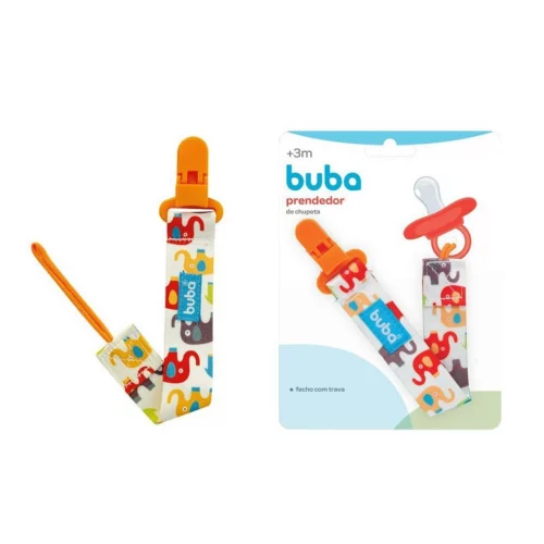 Buba Elefantinho Prendedor de Chupeta, Laranja/Verde/Vermelho