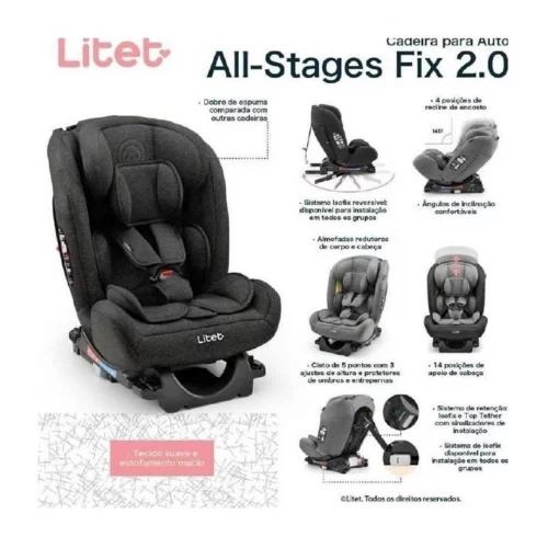 Cadeira para Auto 0-36 Kg Isofix Litet All Stages Fix 2.0 Preta - BB450