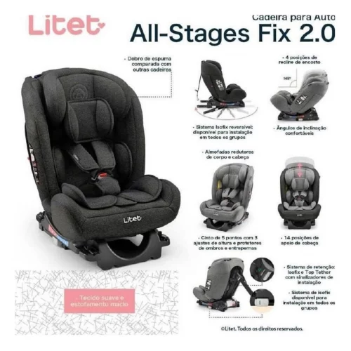 Cadeira para Auto 0-36 Kg Isofix Litet All Stages Fix 2.0 Preta - BB450