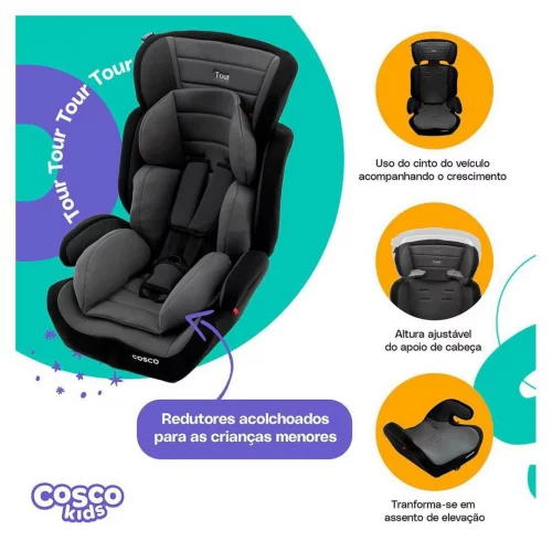 Cadeirinha Tour 9 a 36 Kg Cosco, Cinza e Preto