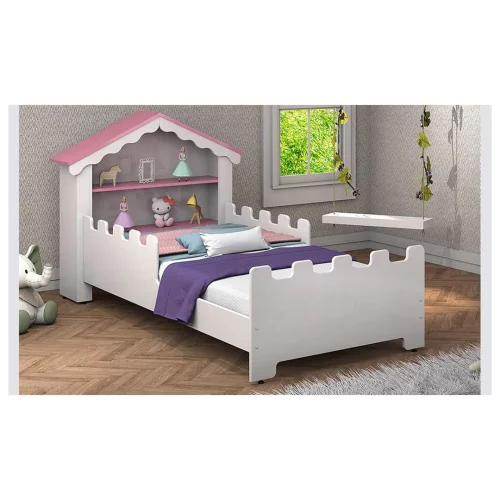 Cama Casinha Infantil com Colchão Incluso Castelo Menina Montessoriana Quarto Temático Seguro e Confortável