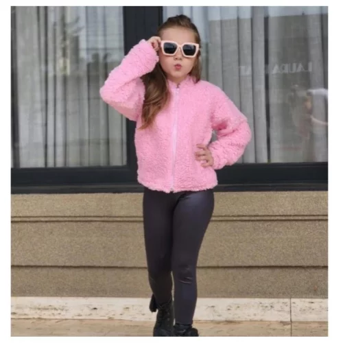 Casaco Teddy Infantil Menina Capuz Touca com Ziper Ted Tedy Forrado Quente Feminino Jaqueta Infantil