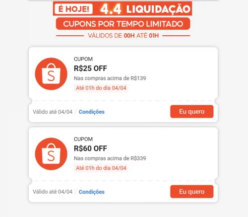 🚨 CHUVA DE CUPONS NA SHOPEE🔥Começou 4.4🔥