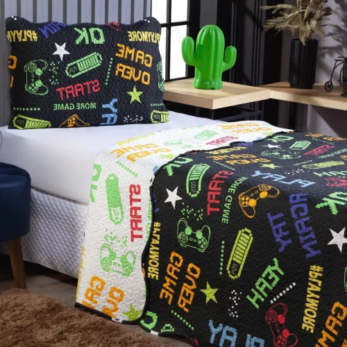 Colcha Cobre Leito Solteiro 2 Peças Dupla Face Porta Travesseiro Estampado Infantil Menino Menina