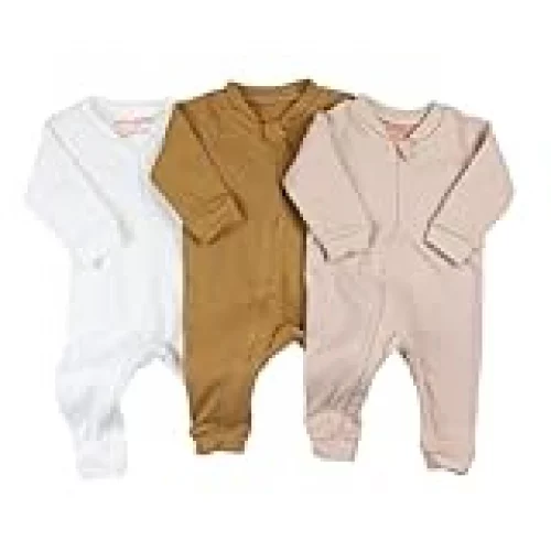 Combo 3 Macacão Minimalista para Bebês de 0 a 12 Meses - Tecido Respirável de Algodão, Abertura em Zíper (Cores Neutras, 1-3 MESES)