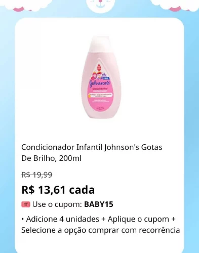 🛍️Condicionador Infantil Johnson's Gotas De Brilho, 200ml