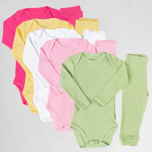 Conjunto Body Bebê e Calça Canelada Kit 10 peças 100% Algodão 24002-K5