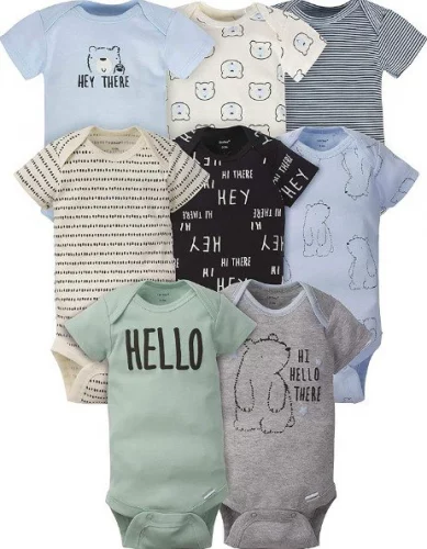 👶 Conjunto Gerber Bodies de Manga Curta para Bebês Meninos - Pacote com 8