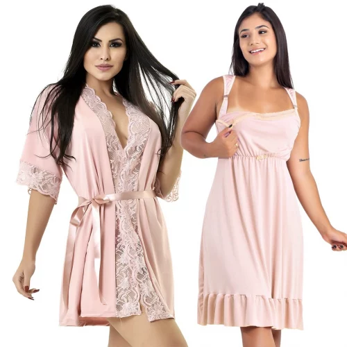 Conjunto Saída de Maternidade Camisola de Amamentação mais Robe