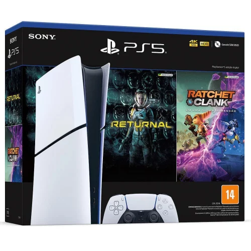 🔥  Console PlayStation 5 Slim Digital Edition Branco + Returnal e Ratchet e Clank + Controle Sem Fio Dualsense Branco