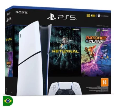 Console PlayStation 5 Slim Digital Edition Branco + Returnal e Ratchet e Clank + Controle Sem Fio Dualsense Branco