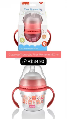 Copo de Transição First Moments + Bico Extra + Alça Removível 150 ml Rosa Fisher Price - BB1056