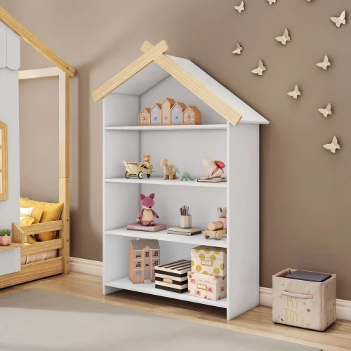 🤎 Estante Infantil Casinha MDF/Madeira 4 Prateleiras Casatema