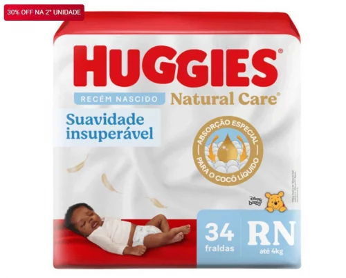 Fralda Huggies Natural Care RN com 34 Unidades