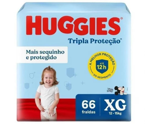Fralda Huggies Tripla Proteção XG com 66 unidades