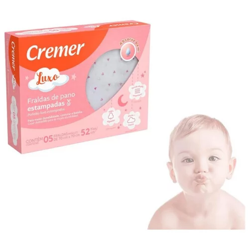 Fralda Luxo Estampa Cremer - 5 Unidades (70cmx70cm)