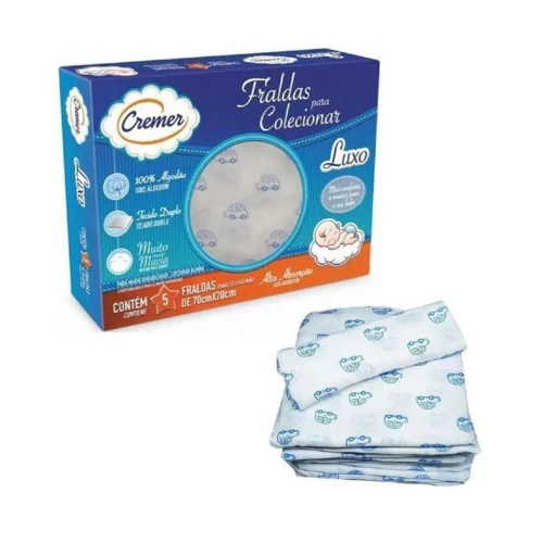 Fralda Luxo Estampa Masculina PC com 5 Unidades, Cremer (Embalagem pode variar)