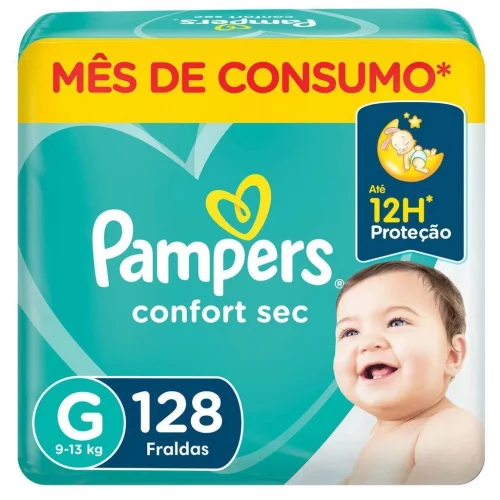 Fralda Pampers Confort Sec Jumbo Plus G com 128 unidades