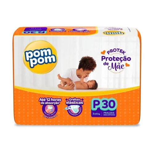 Fralda Pom Pom Protek Proteção de Mãe Jumbo P 30 Unidades