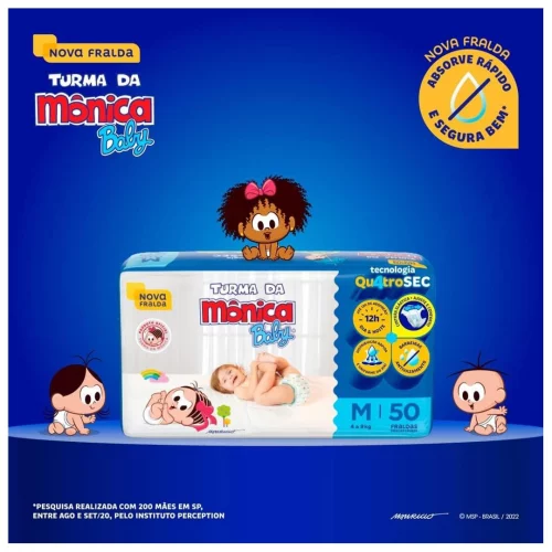 Fralda Turma da Mônica Baby Mega M 50 Unidades