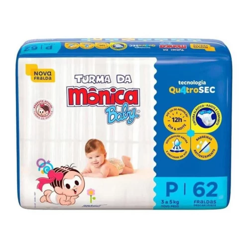 Fralda Turma da Mônica Baby Mega P 62 Unidades
