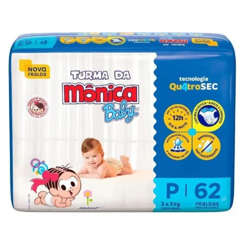 Fralda Turma da Mônica Baby Mega P 62 Unidades