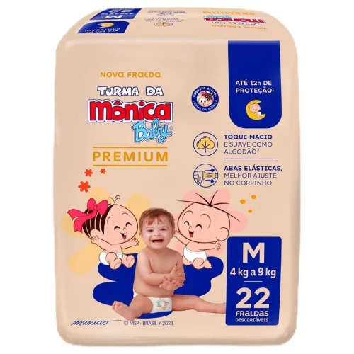 Fralda Turma da Mônica Baby Premium M com 22 Unidades