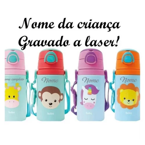 Garrafinha Infantil Personalizada BUBA - Nome Gravado a Laser - 450ml Alumínio original