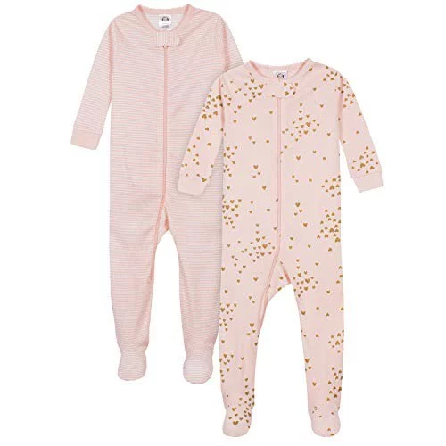 🤎 Gerber Pacote com 2 pijamas com pés para bebês meninas, Rosa, 12 Meses