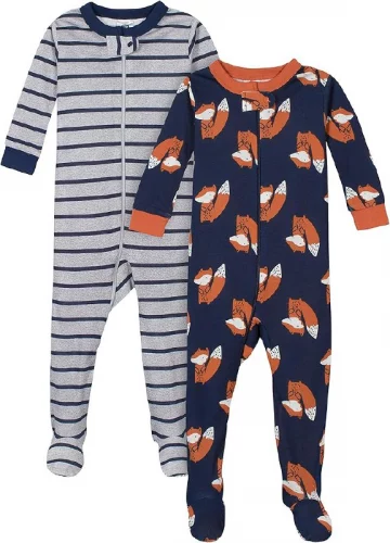 Gerber Pacote com 2 pijamas com pés para bebês meninos, Cinza raposa, 12 Meses