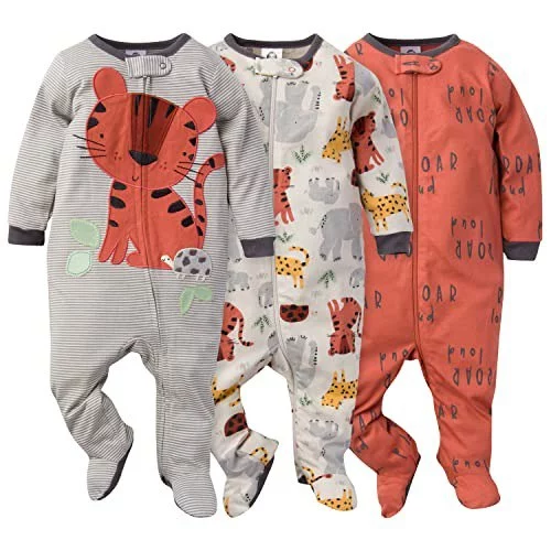 🤎 Gerber Pacote com 3 para bebês meninos Sleep 'N Play, Safari laranja, 0-3 Meses