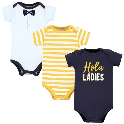 🛍️ Hudson Baby Bodies de algodão para bebês, Pacote com 3 mulheres Hola, 12-18 Months
