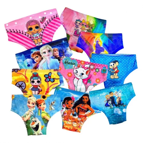 Kit 10 Calcinha Tanga Infantil Sublimada Roupa Menina Personagens Calçolinha Juvenil (P ao XG)