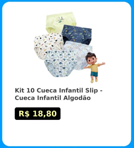 🛍Kit 10 Cueca Infantil Slip - Cueca Infantil Algodão
