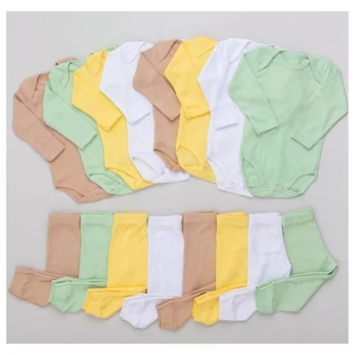 Kit 10 Peças Body e Calça Canelado Bebê Sortidas 100% Algodão 5 Body e 5 Calças Antialérgico