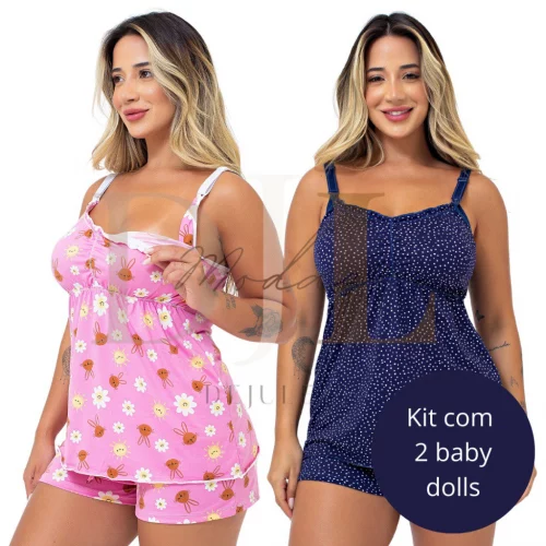 🛍️ kit 2 Baby Doll Amamentação Gestante Confortável Click Abertura Seguro lactante