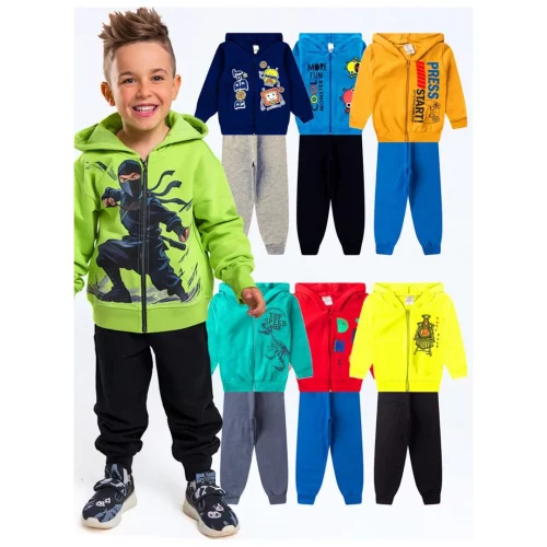 Kit 2 Conjuntos Moletom Infantil Menino Inverno Com Capuz e Zíper (01 ao 08)