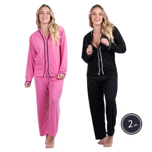 Kit 2 Pijamas Gestante Amamentação Longo Botão Roupa De Dormir Maternidade Feminino Adulto Promoção 354