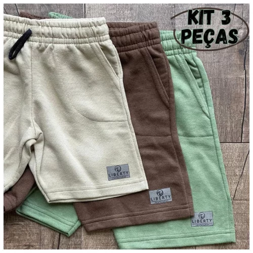 Kit 3 Bermuda Menino Moletom Infantil Short Com Bolso E Cordão De Ajuste Conforto E Qualidade
