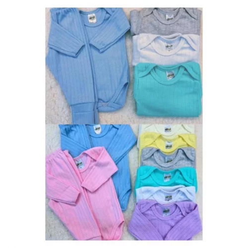 Kit 3 Conjuntos Canelado Premium Roupas de Bebê Conjunto Menino Menina 3 Body e 3 Mijão