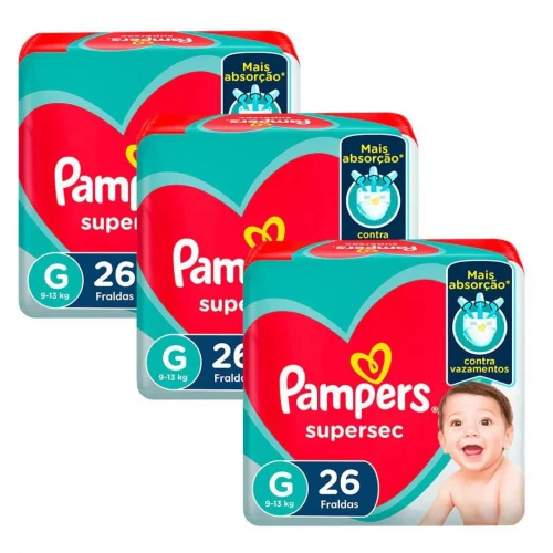 Kit 3 Fraldas Pampers Supersec Pacotão Econômico G - 78 Tiras