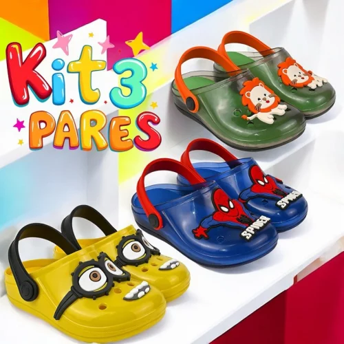 Kit 3 Pares Babuche Cristal Infantil Menino