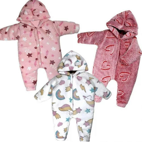 🛍️ Kit 3 Peças Macacão Bebe Inverno Microfibra Com Capuz Menina