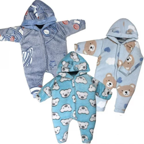 🛍️ Kit 3 Peças Macacão Bebe Inverno Microfibra Com Capuz Menino