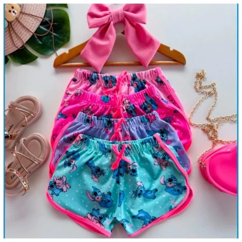 Kit 3 short verão infantil dia a dia estampas coloridas